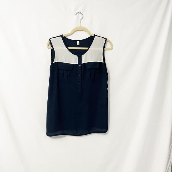 Tiara Women’s Navy Blue & White Sleeveless Blouse Size S - Picture 2 of 6